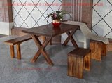 美式实木餐桌椅组合小户型餐桌长方形饭桌复古做旧会议高档家具桌