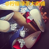 香港代购专柜JC高跟鞋尖头浅口绸缎水钻女鞋单鞋细跟婚鞋高跟鞋女