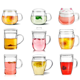 正品耐热玻璃杯过滤泡茶杯加厚带盖花茶杯创意透明办公玻璃水杯子