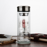 捷夫口杯创意加厚带盖水晶杯进口双层玻璃透明泡茶杯礼品水杯包邮