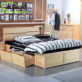 松木床1.5 1.8米实木单人床1.2m双人床大床高箱床储物田园床类
