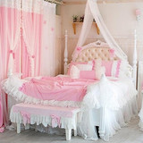 韩国粉色超柔软短绒立体玫瑰蕾丝荷叶边公主四件套代购保暖床品