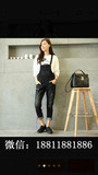 2015韩国MINI BRAND新款正品 黑色瀑款修身休闲时尚背带牛仔裤966