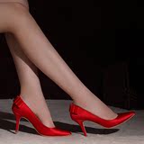 红色尖头新娘鞋婚鞋高跟鞋子香槟色伴娘女鞋敬酒鞋配礼服浅口单鞋
