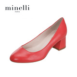 minelli2016春季新款浅口套脚中羊皮跟单鞋 休闲圆头粗跟女鞋瓢鞋