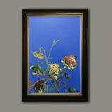 刘森镇原创植物花卉手绘油画03中式客厅走廊卧室蓝底油画布挂画