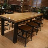 热卖摆件咖啡厅休闲铁艺复古实木桌椅餐厅长方形长桌子简易长餐桌