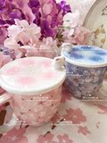 现货日本代购美浓烧粉色手绘手工陶瓷樱花杯马克杯咖啡杯子水杯盖