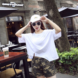 2016夏季新款个性t恤女短袖不规则开叉纯白色体桖韩版学生时尚潮