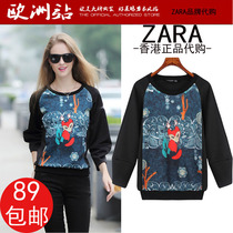 zara秋季女装代购欧美新款休闲狐狸印花大码宽松圆领套头卫...