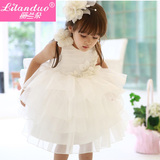 正品韩版儿童公主裙礼服 花童白色蓬蓬裙 女童花朵连衣裙童装裙子