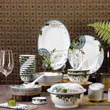 釉中彩餐具套装碗盘碗碟套装中式28/56头家用骨瓷陶瓷器高档创意