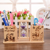 创意沙漏笔筒木质工艺客厅桌面摆件计时器女友生日礼物精品