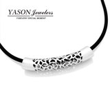 YASON 最潮镂花筒男士项链长款纯银镀铂金时尚吊坠男 韩版 礼物