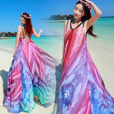度假海边沙滩裙夏马尔代夫必备大码露背渐变花色雪纺波西米亚长裙