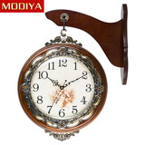双面挂钟钟表客厅豪华欧式实木静音现代简约金属时钟两面挂钟表