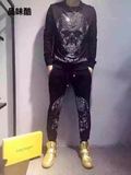 2015秋装新款男士韩版修身烫钻骷髅头PHILIPP PLEIN潮流套装