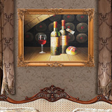 水果酒瓶静物油画纯手绘画墙画酒楼家居有框画餐厅装饰画挂画