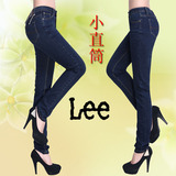 lee新款正品牌女式牛仔裤中腰修身显瘦提臀小直筒牛仔弹力长裤子