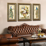 欧式客厅沙发背景墙装饰画 美式三联壁画 样板间百合风水孔雀