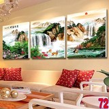 生财沙发背景壁画墙画冰晶玻璃画客厅装饰画山水风景画无框画流水