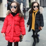 女童棉衣外套2015童装冬款新款韩版中大童连帽中长款加厚棉袄棉服