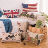 美式乡村沙发棉麻亚麻抱枕靠垫套含芯长方形靠枕办公室腰枕米字旗