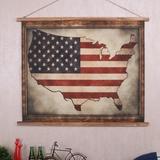 美式世界地图国旗复古做旧个性装饰画 无框挂画墙壁饰画 遮挡挂件