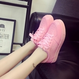 粉红色纯色甜美运动鞋女休闲鞋学生板鞋厚底松糕透气系带平底单鞋
