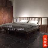 老榆木家具新中式禅意双人床免漆大床实木环保卧室床仿古黑胡桃床
