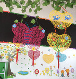 新品幼儿园吊饰装饰挂饰 纸绳编织空中 教室彩色心形网状纸质挂饰