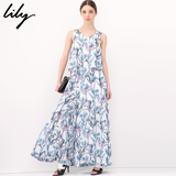 Lily2016夏装新款女装修身长款印花雪纺连体休闲裤115260D9102