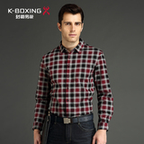 K-boxing/劲霸宽松针织保暖长袖衬衫 男士秋冬格子衬衣 CCBU4313