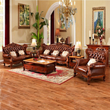 美式乡村沙发 欧式客厅沙发组合 小户型真皮沙发 全实木单人沙发