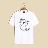 夏装新款韩版可爱小猫咪印花短袖T恤女纯棉圆领宽松大码体恤衫