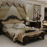 欧式实木床1.8米双人床 法式真皮床欧式大床公主床 雕花奢华婚床