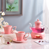 创意陶瓷耐热玻璃花果茶壶茶具过滤芯水果茶壶可加热底座茶杯套装