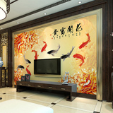 中式3D立体壁画电视背景墙壁纸墙纸客厅无缝无纺布墙布花开富贵