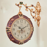 芮诗凯诗 花穗时光欧式锌合金双面装饰静音挂钟创意美式圆形钟表