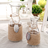 创意手工麻绳透明玻璃瓶摆设干花花瓶餐桌软装饰摆件水培花瓶花器