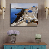 希腊爱琴海圣托里尼风光原创油画地中海家居客厅卧室无框装饰挂画