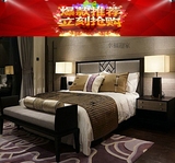 现代中式床新古典酒店家具会所实木床明清布艺沙发床1.8米双人婚