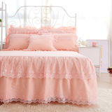 全棉夹棉蕾丝单件床罩床裙式纯棉保护床套1.5米1.8m双人2.0边夏季