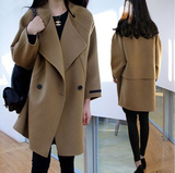 韩国代购2015秋冬新款羊毛呢外套中长款女独家时尚休闲呢子大衣潮