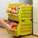 日本进口可叠加塑料收纳筐水果蔬菜厨房置物架夹缝落地整理储物筐