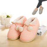 韩国棉拖鞋包跟男女情侣厚底防水防滑冬季月子家居家条纹保暖棉鞋