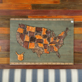 美国地图仿古铁艺立体装饰画 复古软装墙饰挂画 咖啡厅实木装饰品