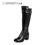 C.BANNER/千百度2015冬新款牛皮帅气粗高跟高筒靴女靴A5576073