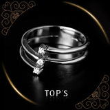 TOPS拓斯原创设计戒指925银镀铂金镶钻欧美简约三颗连钻女戒新款