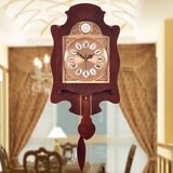 复古欧式挂钟客厅静音艺术大时钟实木创意钟表14英寸个性异形挂表